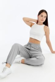Kadın Oversize Paraşüt Kumaş Kargo Cep Pantolon - Gri - Görsel 14