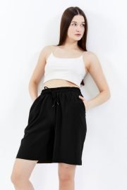 Kadın Oversize Paraşüt Kumaş Açık Cepli Şort - Siyah - Görsel 7