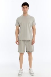 Erkek Oversize Duble Paça Penye Şort - Taş - Görsel 10