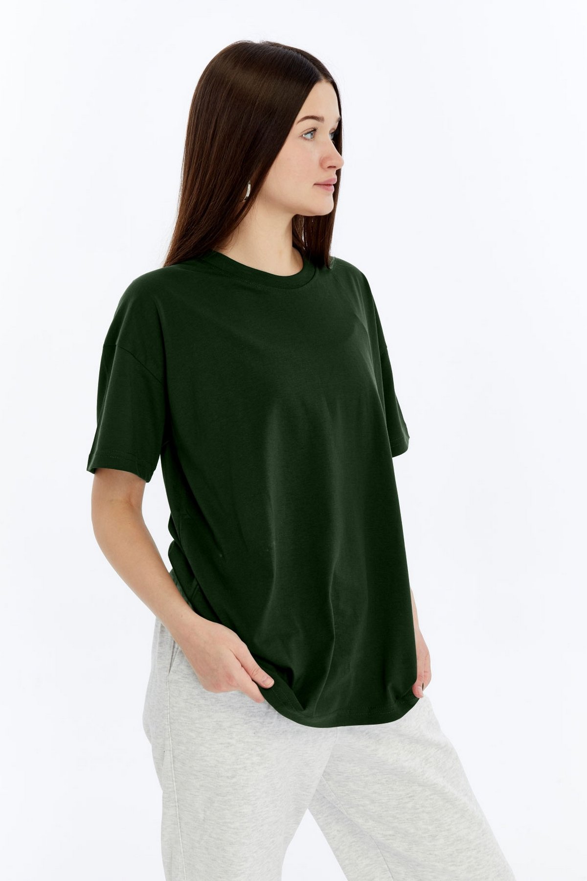 4 Kadın Oversize Haki T-Shirt - Görsel 1
