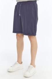 Erkek Oversize Duble Paça Penye Şort - Füme - Görsel 3