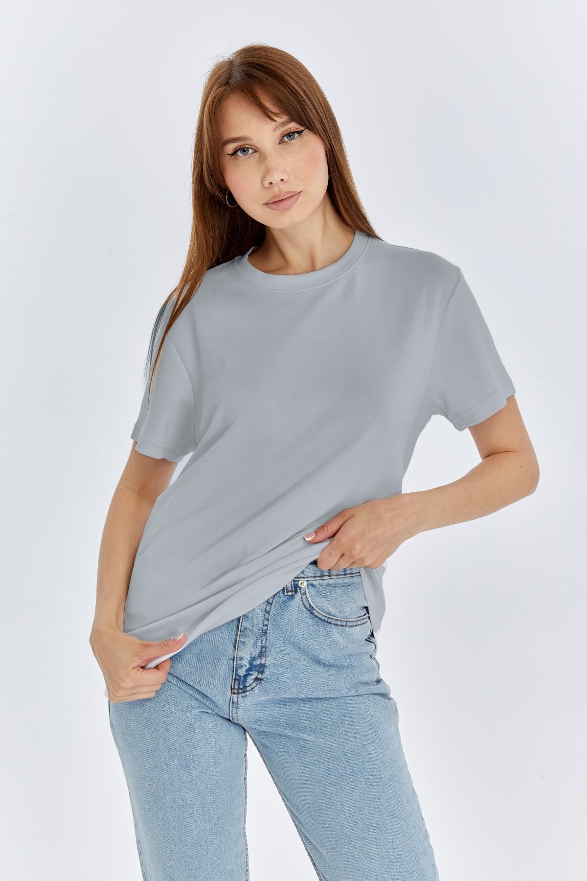 6 Kadın Modal Kumaş Regular Gri T-Shirt - Görsel 1