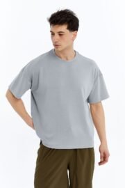 Erkek Modal Kumaş Oversize Gri T-Shirt