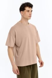 Erkek Modal Kumaş Oversize Sütlü Kahve T-Shirt