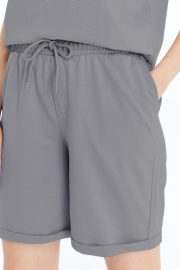 Kadın Oversize Duble Paça Penye Şort & Tişört Takım - Gri - Görsel 6
