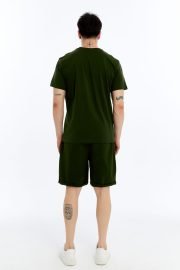 Erkek Oversize Duble Paça Penye Şort & Tişört Takım - Haki - Görsel 6