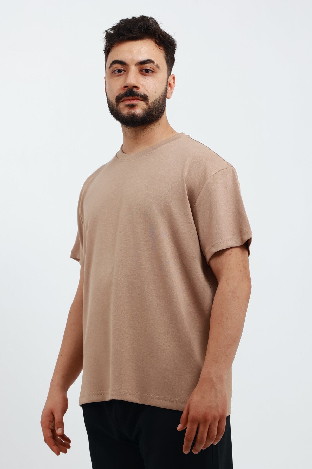 SVCN4302 Erkek Modal Kumaş Regular Sütlü Kahve T-Shirt - Görsel 1
