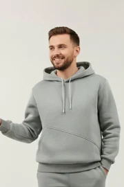 HodiesWinter Kesik Cepli Kapüşonlu Sweatshirt - Açık Füme - Görsel 4