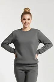 Bisiklet Yaka Oversize Sweatshirt - Koyu Füme - Görsel 4