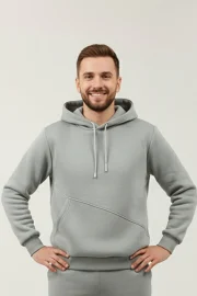 HodiesWinter Kesik Cepli Kapüşonlu Sweatshirt - Açık Füme - Görsel 3
