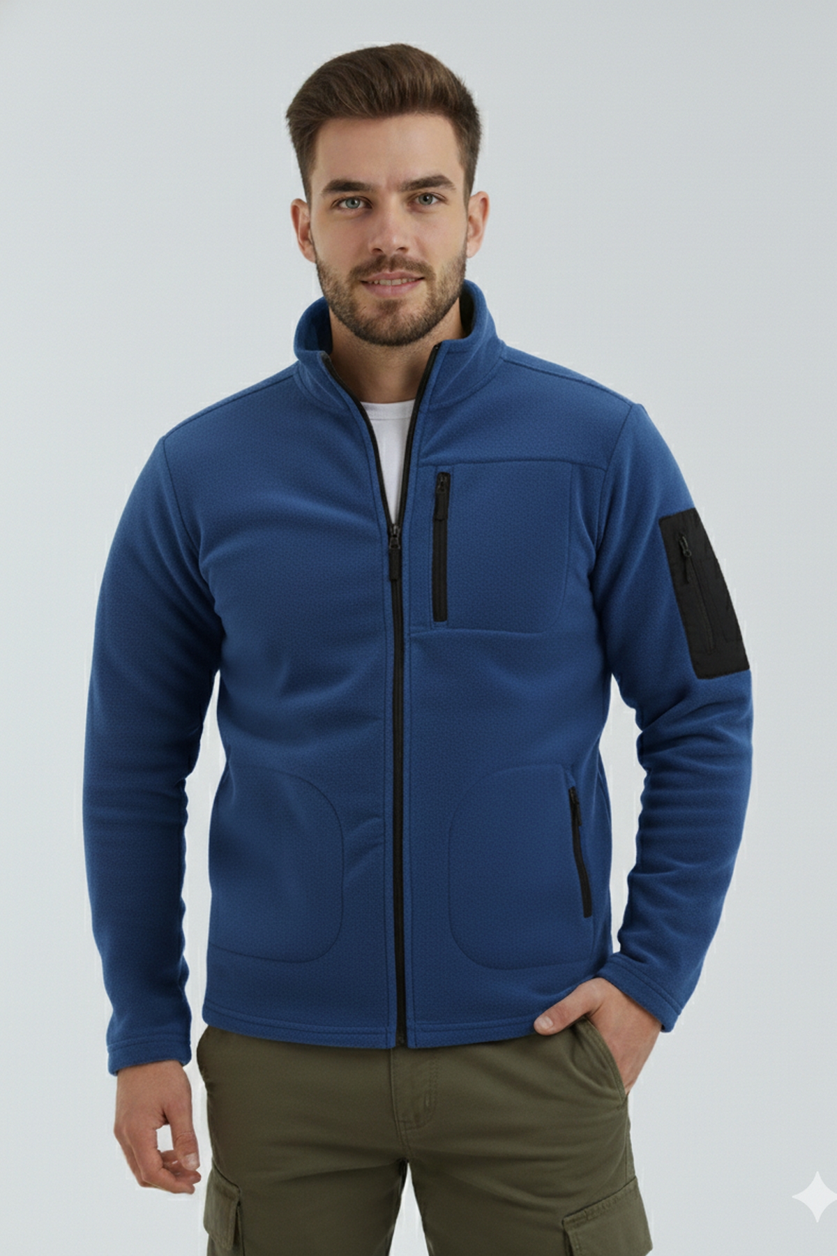 8j47sg8j47sg8j47 Çok Cepli Polar Ceket - İndigo - Görsel 1
