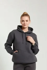 Kapüşonlu Yandan Cepli Sweatshirt - Koyu Füme