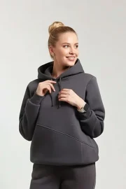 Kapüşonlu Yandan Cepli Sweatshirt - Koyu Füme - Görsel 4
