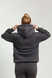 Kapüşonlu Yandan Cepli Sweatshirt - Koyu Füme - Görsel 5