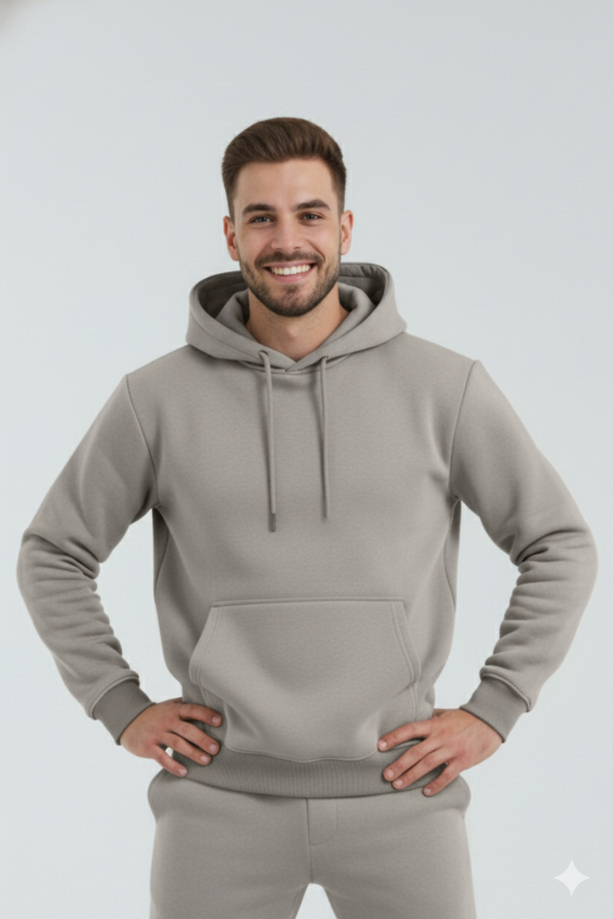 trendyol_image_1 HodiesWinter Kışlık Puf Kanguru Sweatshirt - Taş - Görsel 1