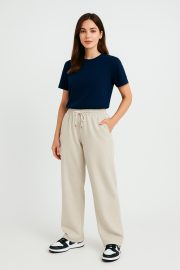 Baggy Geniş Kesim Pike Pantolon - Bej