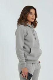 Kapüşonlu Kanguru Sweatshirt - Açık Füme - Görsel 3