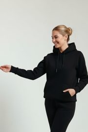 Kapüşonlu Kanguru Sweatshirt - Siyah - Görsel 5