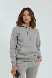 Kapüşonlu Kanguru Sweatshirt - Açık Füme - Görsel 5